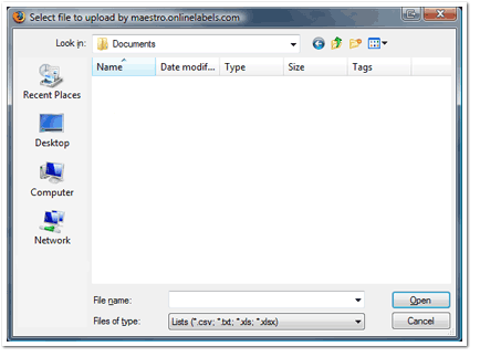 Locate the list you would like to upload and click "Open".