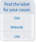 Find your labels by size, material, or use.