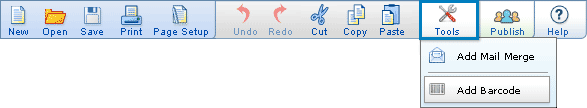Click the "Tools" icon in the file toolbar of Maestro Label Designer and select "Add Barcode".