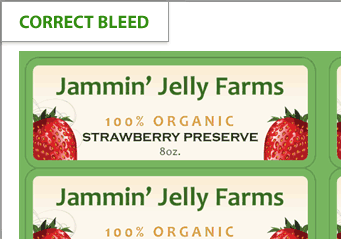 Example of a label designed with a proper 1/8" bleed.