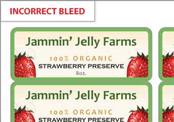 Example of a label with improper bleed - borders are tightly designed against the label.