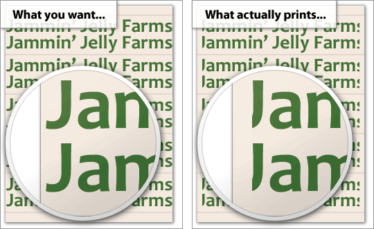 Example of a label with improper bleed - borders are tightly designed against the label.
