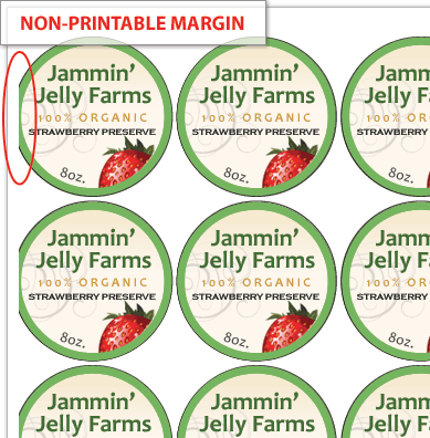 Example of a label designed with a proper 1/8" bleed.