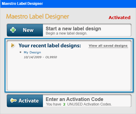 Login to your accoutn and select your design from the "Your recent label designs" box.