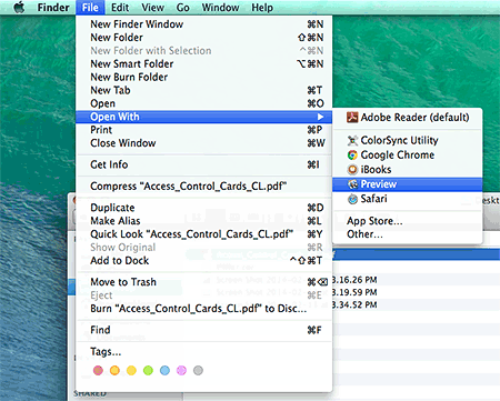 At the top of your screen, select "File," then "Open With," and click "Preview,"