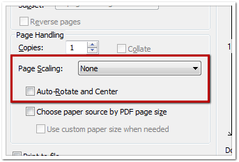 Check your print settings in Adobe Acrobat to make sure that "Auto-Rotate and Center" is unchecked and "Page Scaling" is set to "None."