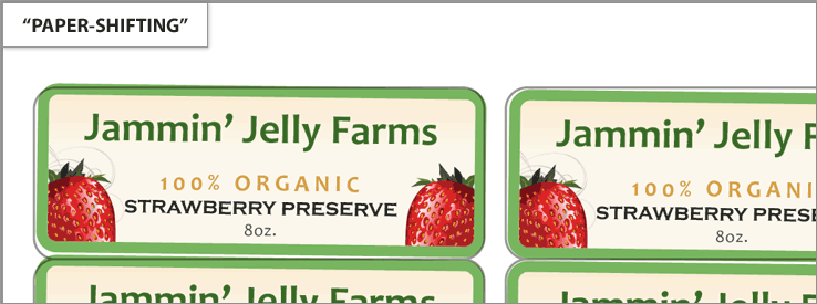 Example of a printed label, with the effects of paper-shifting shown.