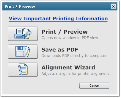 Click on "Print / Preview" to open your design in a new window for printing.