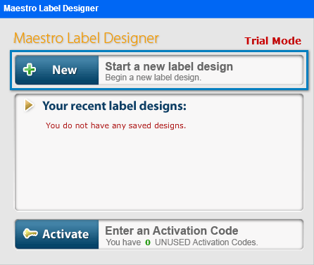 Login to your account and click on "New - Start a new label design".