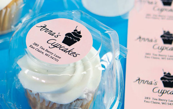 Pastel pink labels in use